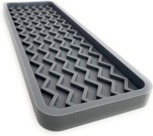 Happitasa Silicone Sink Organizer Tray, Rectangular, Modern Style, Heat Safe, Dishwasher Safe, for Bathroom and Kitchen Organization Grey, 12"x4", Chevron Pattern