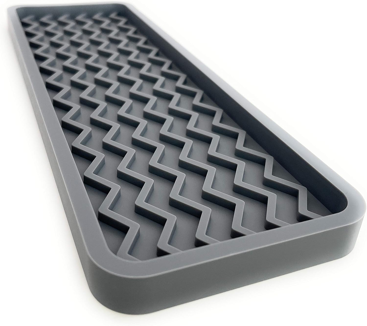 Happitasa Silicone Sink Organizer Tray, Rectangular, Modern Style, Heat Safe, Dishwasher Safe, for Bathroom and Kitchen Organization Grey, 12"x4", Chevron Pattern