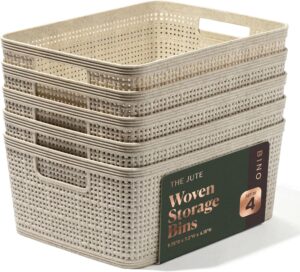 BINO | Woven Plastic Basket | Small (Natural), 5-Pack | THE JUTE COLLECTION | Home Organization, Space - Saving Storage, Stylish Design | Jute Basket | Plastic Storage Basket