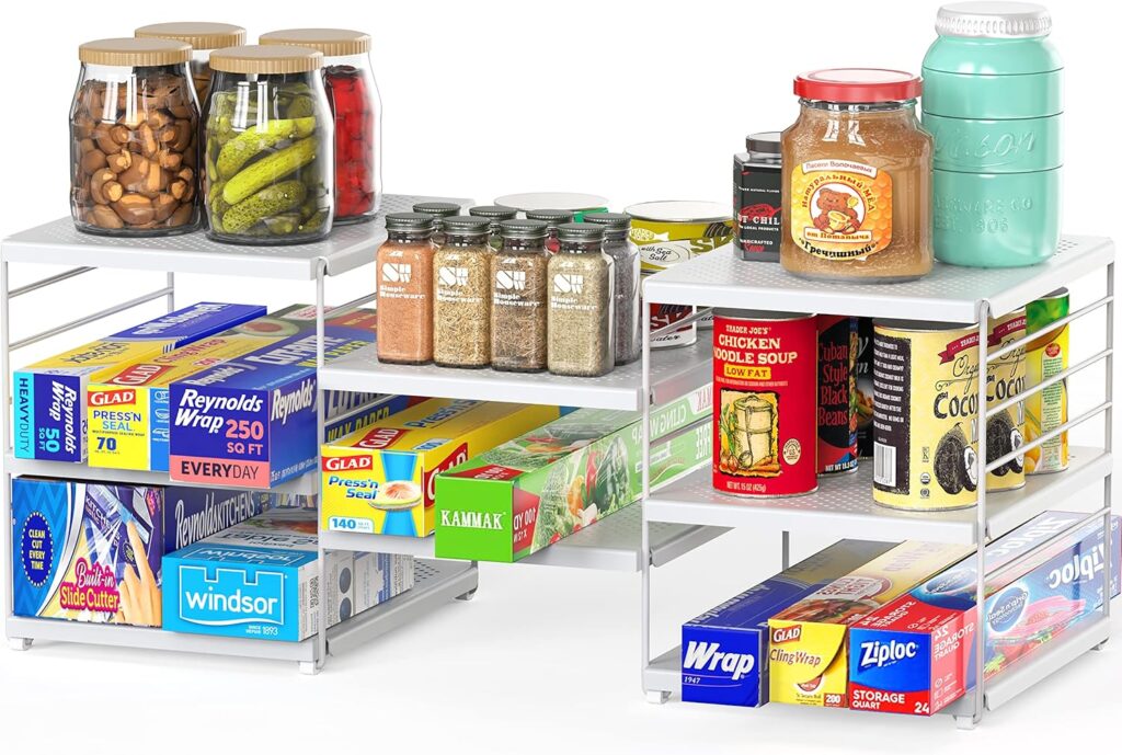 Simple Houseware Expendable Kitchen Counter Shelf Organizer, White, Plastic, 23.2" L x 9.8" W x 8.7" H